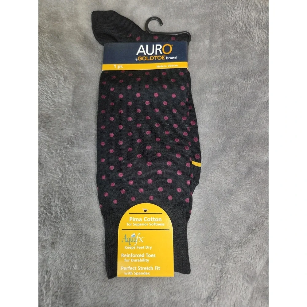 Gold Toe Goldtoe Socks Men Aqua FX Keeps Feet Dry‎ Polka Dot Large 6-12.5 Black